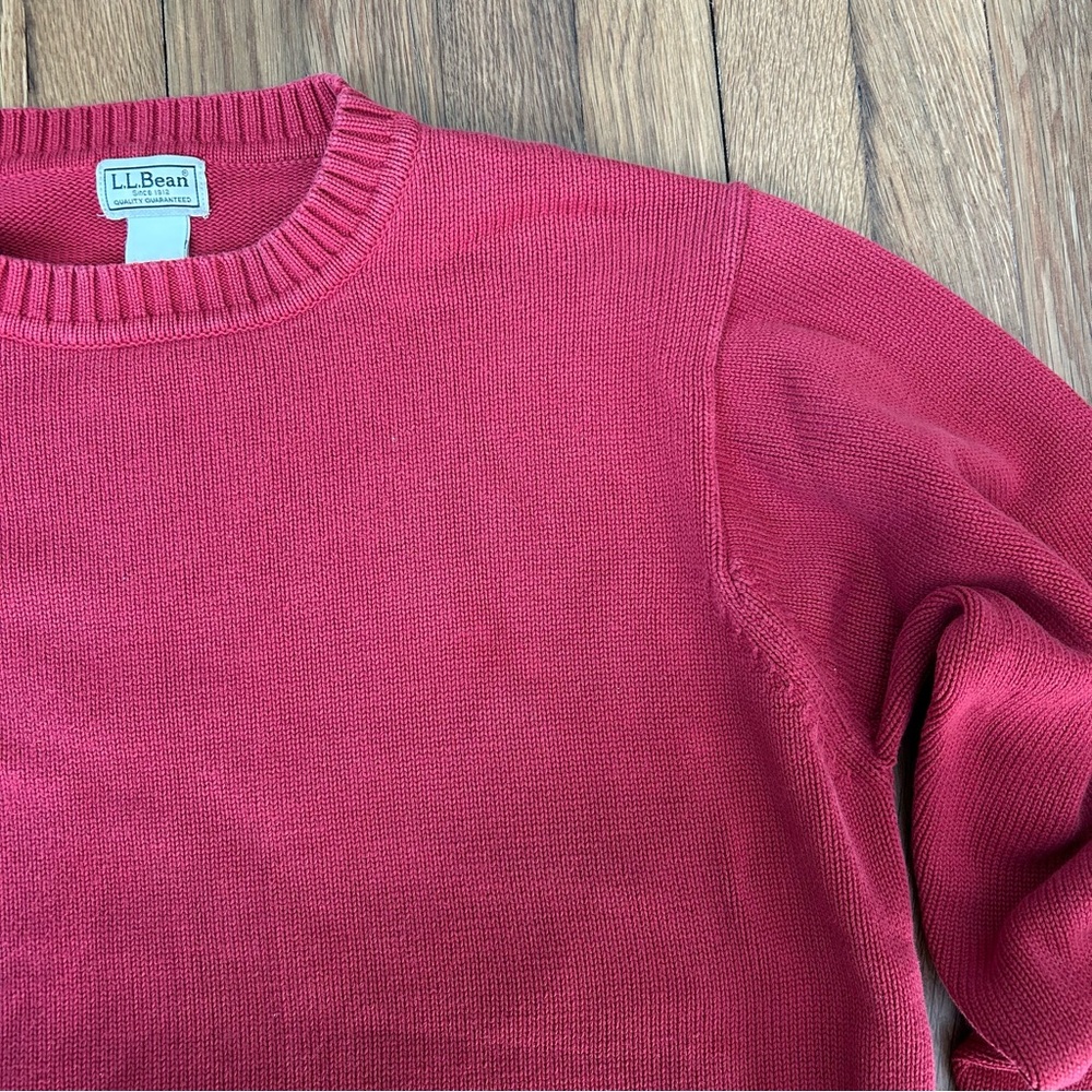 LL Bean 100% Cotton Sweater Mens Regular Medium Classic Knit Red 90s OFW84 VTG - Picture 3 of 7